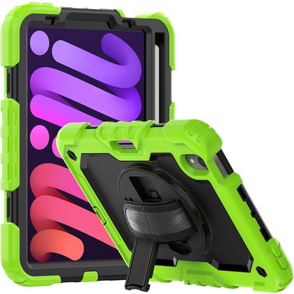 Mobigear SureGrip Xtreme iPad Mini 6 (2021) Cover Hård plast / Silikone Bagsidecover + Stylus-holder + Skulderrem + Stander - Sort / Grøn