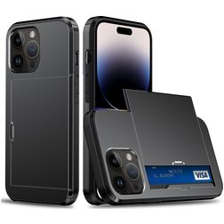 Mobigear Card iPhone 15 Pro Funda Plástico rígido Carcasa Antigolpes con tarjetero - Negro