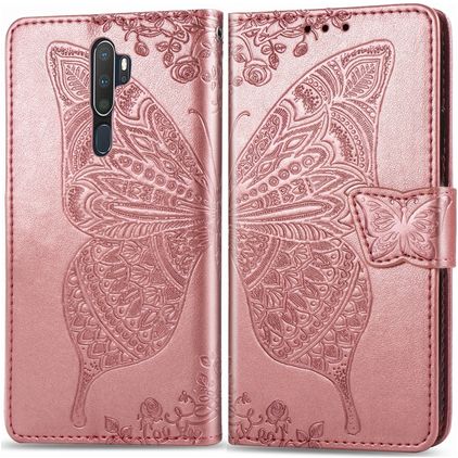 Mobigear Butterfly OPPO A5 (2020) Plånboksfodral med sedelfack - Roséguld