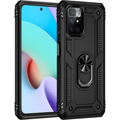 Mobigear Armor Ring Xiaomi Redmi 10 4G Tvrdý plast Zadní kryt odolný proti nárazům s prstýnkem - Černá
