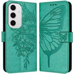Mobigear Butterfly Samsung Galaxy S24 FE Pungetui med Seddelrum - Grøn