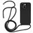 Mobigear Lanyard iPhone 15 Plus Silikon Kryt se šňůrkou - Černá