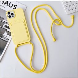 Mobigear Lanyard Card iPhone 15 Pro Max Silikon Kryt se šňůrkou s kapsou na karty - Žlutá