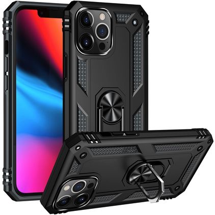 Mobigear Armor Ring iPhone 14 Pro Hard Case Back cover Shockproof with Ring Holder - Black
