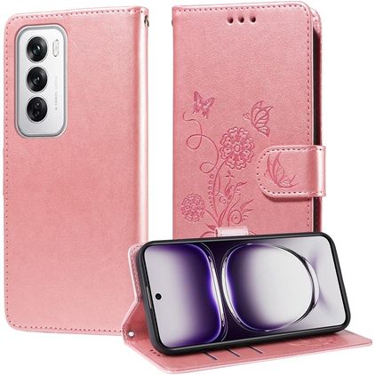 Mobigear Flowers OPPO Reno 12 Pro Funda tipo libro Cartera - Oro rosa