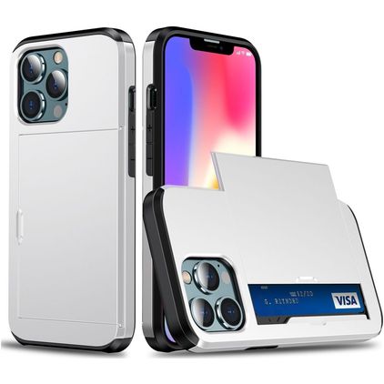 Mobigear Card iPhone 14 Plus Fodral Hårdplast Skal Stötsäkert med korthållare - Vit