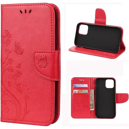 Mobigear Flowers iPhone 12 Mini Etui z klapką typu portfel - Czerwony