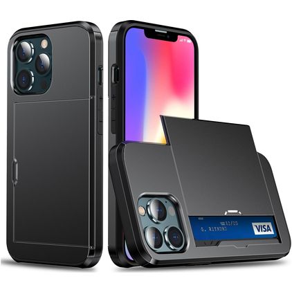 Mobigear Card iPhone 13 Pro Max Funda Plástico rígido Carcasa Antigolpes con tarjetero - Negro