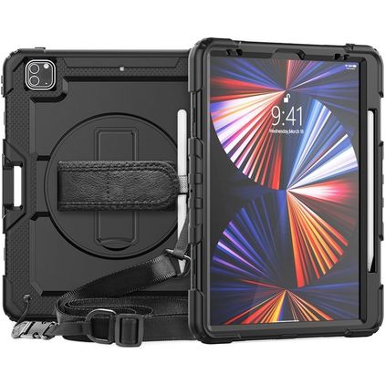 Mobigear SureGrip Xtreme iPad Pro 12,9 tommer (2021) Cover Hård plast / Silikone Bagsidecover + Stylus-holder + Skulderrem + Stander - Sort