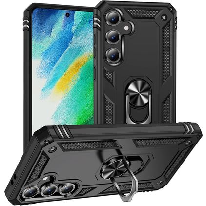 Mobigear Armor ring Samsung Galaxy S24 FE Hårdt Bagsidecover Stødsikkert med ringholder - Sort