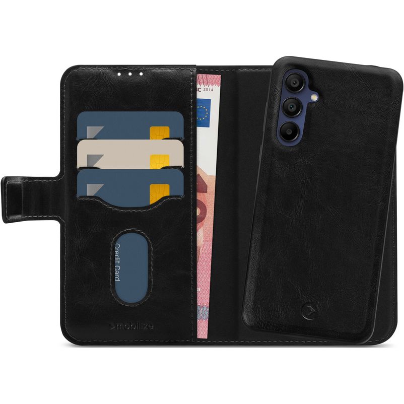 Mobilize Magnet Gelly Samsung Galaxy A15 Cover Aftageligt 2-i-1-pungetui med Seddelrum - Sort