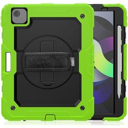 Mobigear SureGrip Xtreme iPad Air 5 (2022) Cover Hård plast / Silikone Bagsidecover + Stylus-holder + Skulderrem + Stander - Sort / Grøn