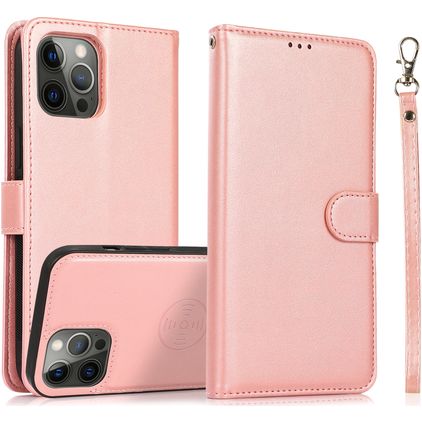 Mobigear Wallet iPhone 16 Pro Capa livro 2 em 1 com capa traseira amovível Carteira - Rosa dourado