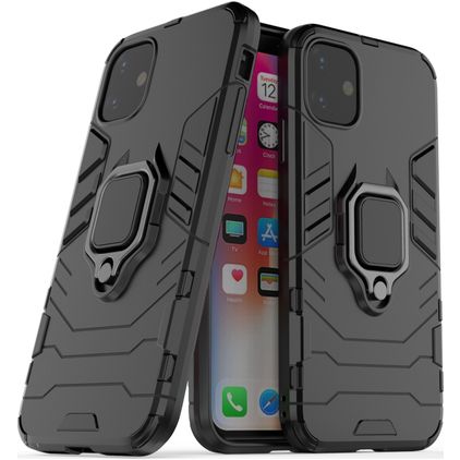 Mobigear Armor Ring iPhone 11 Plástico rígido Capa traseira Antichoque com anel - Preto