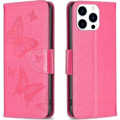 Mobigear Butterfly iPhone 15 Pro Wallet case - Magenta