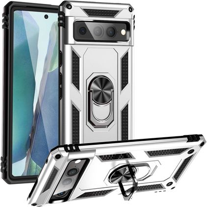 Mobigear Armor Ring Google Pixel 7 Pro Kova Suojakuori Iskunkestävä + Sormuspidike - Hopea