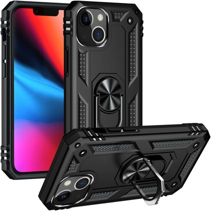 Mobigear Armor Ring iPhone 14 Plástico rígido Capa traseira Antichoque com anel - Preto