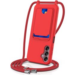 Mobigear Lanyard Card Samsung Galaxy S24 FE Silikon Kryt se šňůrkou s kapsou na karty - Červená