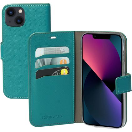 Mobiparts Saffiano Wallet iPhone 13 Funda tipo libro Cartera - Turquesa