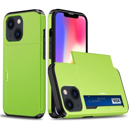 Mobigear Card iPhone 15 Fodral Hårdplast Skal Stötsäkert med korthållare - Grön