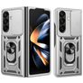 Mobigear Armor Ring Cam Slide Samsung Galaxy Z Fold 8 Ultra Fodral Hårdplast Skal Stötsäkert med ringhållare och skjutbart kameraskydd - Silver