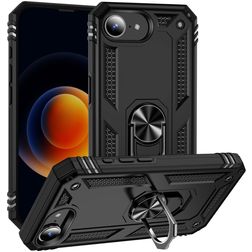 Mobigear Armor Ring iPhone 17e Plástico rígido Capa traseira Antichoque com anel - Preto