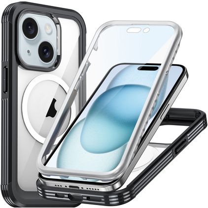 Mobigear Rugged Mag iPhone 15 MagSafe Kova Suojakuori Iskunkestävä - Musta