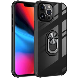 Mobigear Crystal Ring iPhone 14 Pro Max Hardcase Back cover con anello - Trasparente / Nero