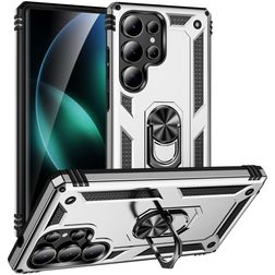 Mobigear Armor ring Samsung Galaxy S25 Ultra Plástico rígido Capa traseira Antichoque com anel - Prateado