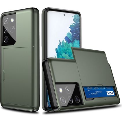 Mobigear Card Samsung Galaxy S21 Ultra Hard Case Back cover Shockproof with Card Holder - Army Green