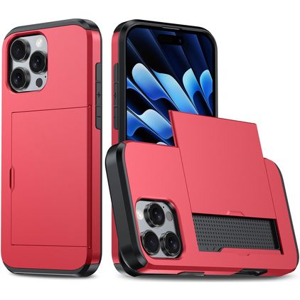 Mobigear Card iPhone 16 Pro Max Hårdt Bagsidecover Stødsikkert med kortholder - Rød