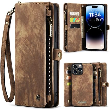 CaseMe 008 iPhone 14 Pro Max Cover a libro 2 in 1 con guscio estraibile a portafoglio - Marrone