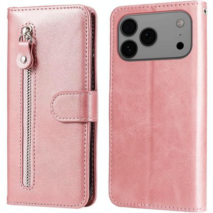 Mobigear Zipper iPhone 18 Pro Max Pungetui med Seddelrum - Rosaguld