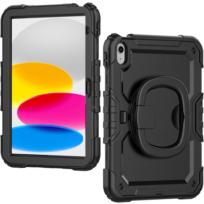Mobilize Rotating Defender iPad 10 (2022) Capa Plástico rígido / Silicone Capa traseira + Alça de ombro + Suporte - Preto