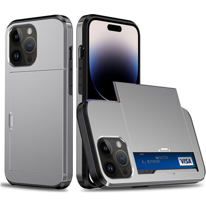 Mobigear Card iPhone 15 Pro Hard Case Back cover Shockproof with Card Holder - Grey