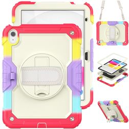 Mobigear SureGrip Xtreme iPad 10 (2022) Case Plastic / Silicone Back cover + Shoulder Strap + Stand - Rainbow
