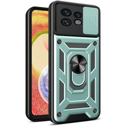 Mobigear Armor Ring Cam Slide Motorola Edge 40 Pro Hard Case Back cover Shockproof with Ring Holder and Camera Slider - Green