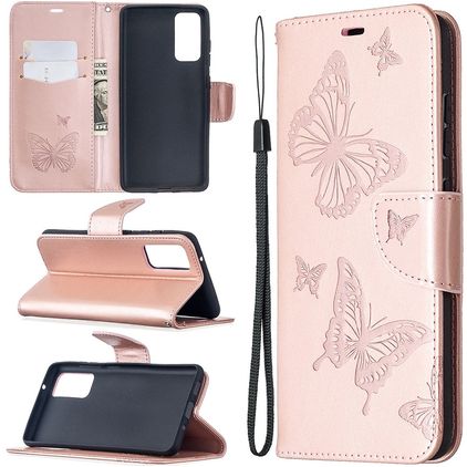 Mobigear Butterfly Samsung Galaxy S20 FE Pungetui med Seddelrum - Rosaguld