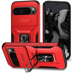 Mobigear Armor Ring Cam Slide Google Pixel 9 Pro XL Hårdt Bagsidecover Stødsikkert med ringholder og Camera Slider - Rød