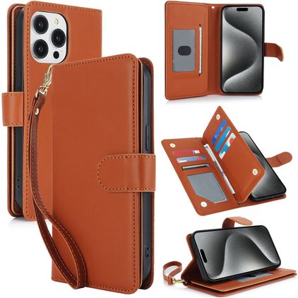 Mobigear Wallet iPhone 15 Pro Cover a libro portafoglio - Marrone