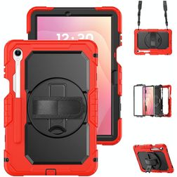 Mobigear SureGrip XGuard Samsung Galaxy Tab S11 Kova muovi / Silikoni Suojakuori + Kynänpidike + Olkahihna + Teline - Punainen