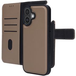 Mobiparts iPhone 17 Capa Pele genuína Capa livro 2 em 1 com capa traseira amovível Carteira - Taupe