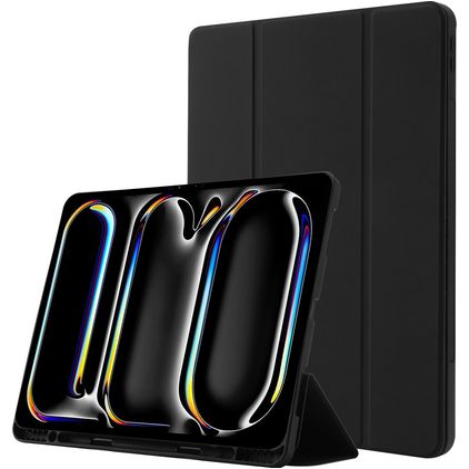 Mobigear Tri-Fold Gel iPad Pro 11 Inch (2025) TPU / Leatherette Wallet case + Stylus Holder - Black
