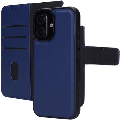 Mobiparts iPhone 16 MagSafe Cover Ægte læder Aftageligt 2-i-1-pungetui med Seddelrum - Blå