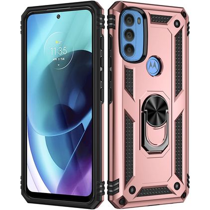 Mobigear Armor Ring Motorola Moto G71 5G Hard Case Back cover Shockproof with Ring Holder - Rose Gold