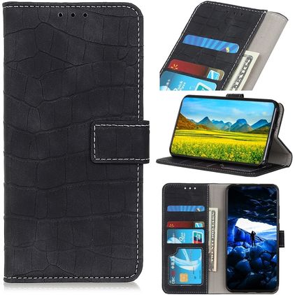 Mobigear Croco iPhone SE (2022) Funda tipo libro Cartera - Negro