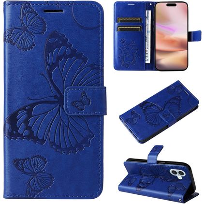 Mobigear Butterfly iPhone 16 Plus Pungetui med Seddelrum - Blå
