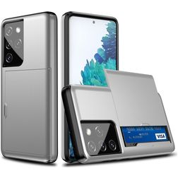 Mobigear Brushed Credit Card Slot Case Silver Samsung Galaxy S21 Ultra