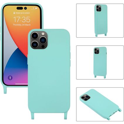 Mobigear Lanyard iPhone 14 Pro Max Silikon Kryt se šňůrkou - Tyrkysová