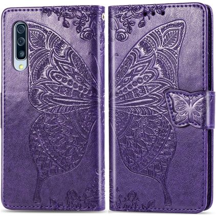Mobigear Butterfly Samsung Galaxy A50 Lompakkokotelo + Setelitasku - Violetti